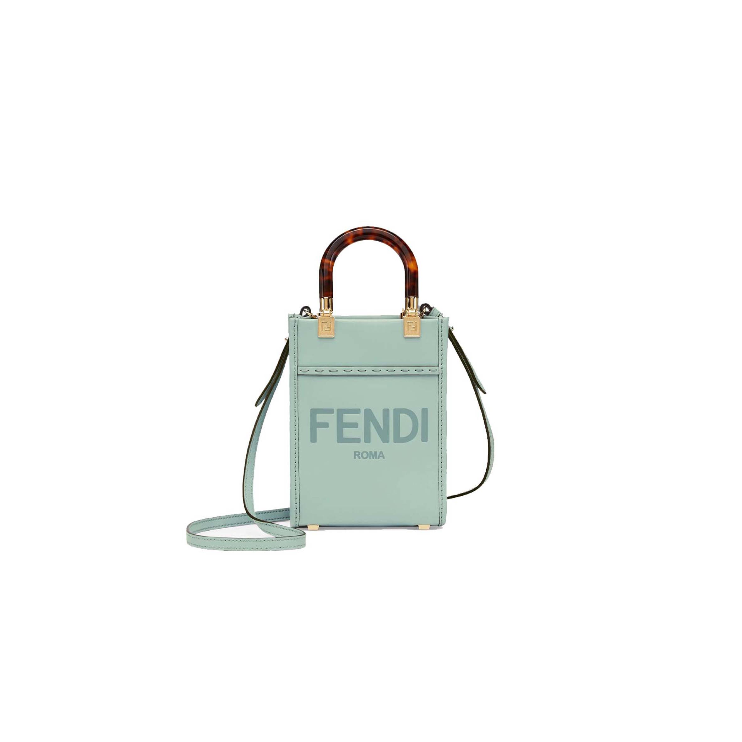 FENDI MINI SUNSHINE SHOPPER - MINT GREEN LEATHER MINI-BAG 8BS051ABVLF03HW (18*13*6.5cm)
