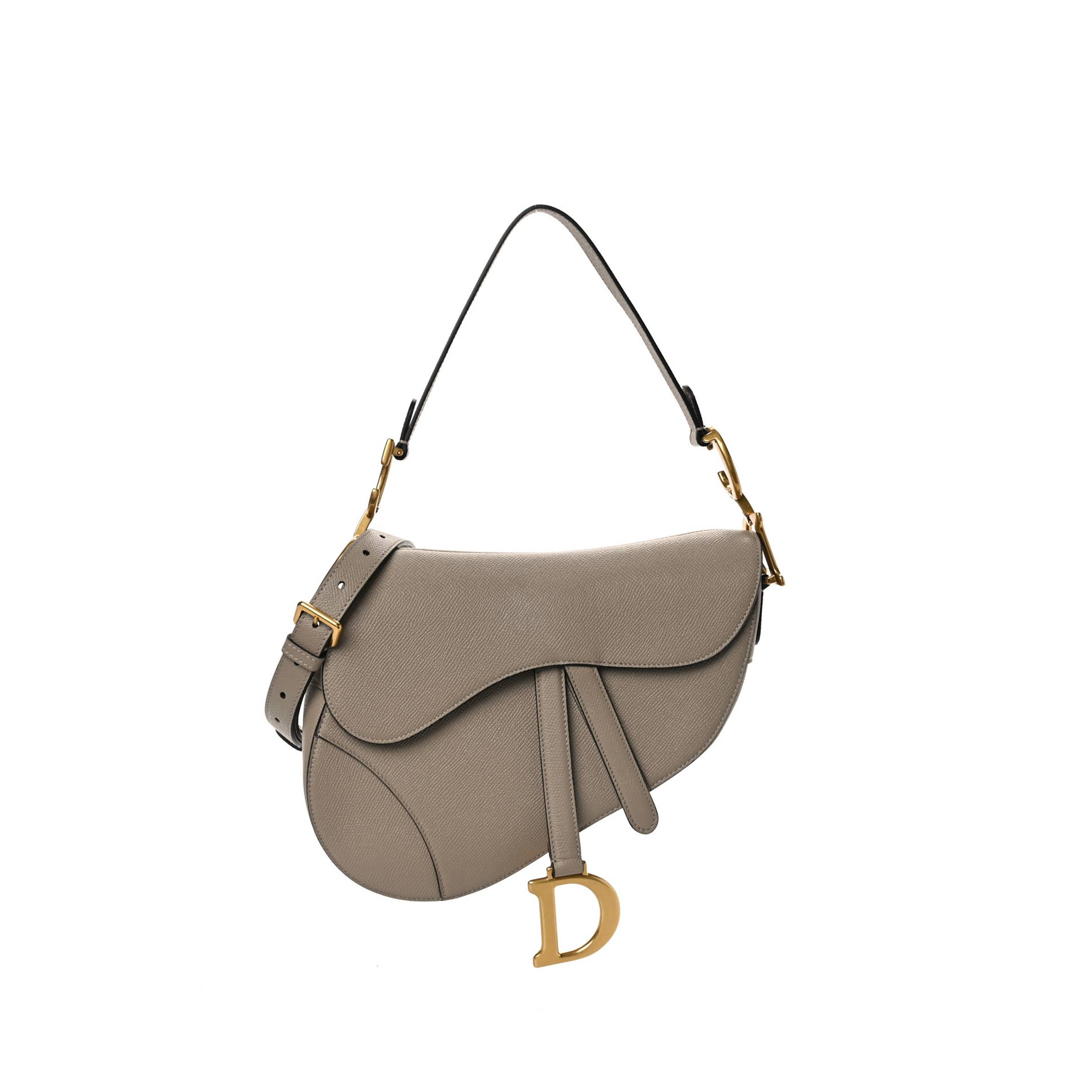 DIOR GRAINED CALFSKIN SADDLE BAG WITH STRAP WARM TAUPE (25*20*7cm)
